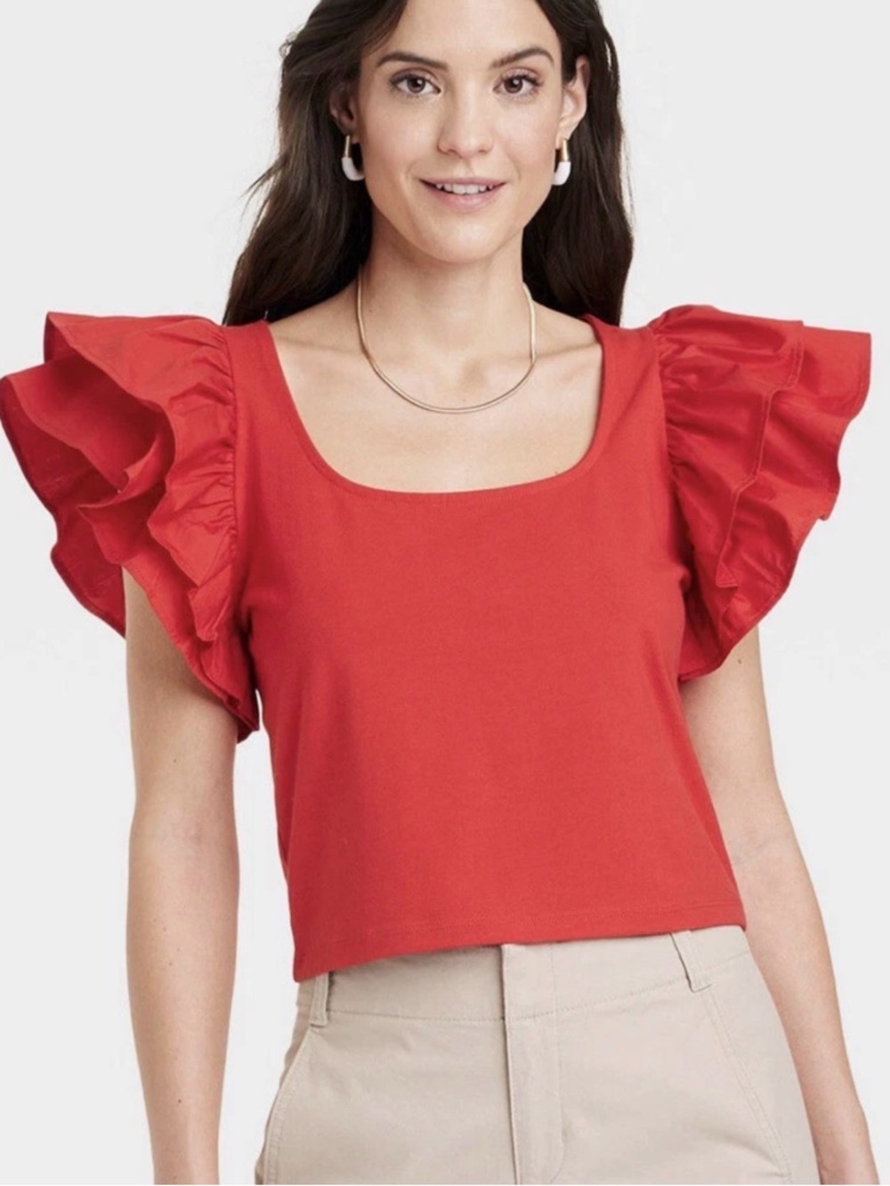 NWT A New Day Red Ruffle Sleeve Square Neck Women's Top XXL